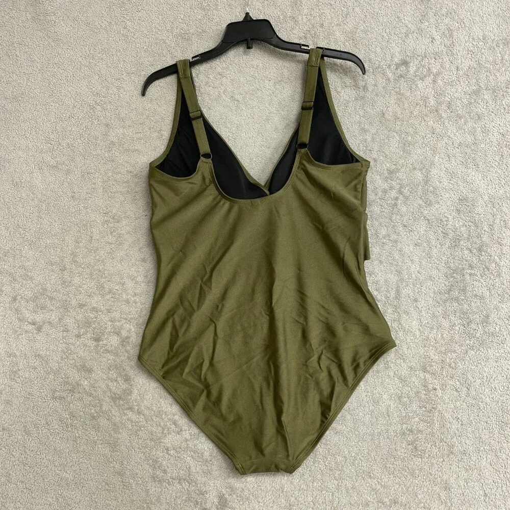 💥   Olive Green Twist Front One Piece Swimsuit N0967 - Picture 4 of 13